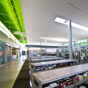 Acrylic End panels on library shelving at Anacostia Public Library