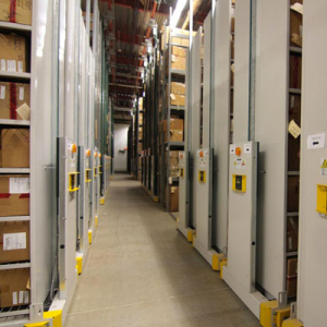Boxed evidence storage in warehouse compact mobile shelving