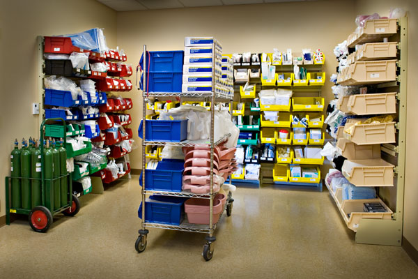 FrameWRX Modular Bin Storage System in Hospital Supply Room