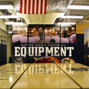 Notre Dame Football athletic equipment storage on mechanical assist mobile shelving