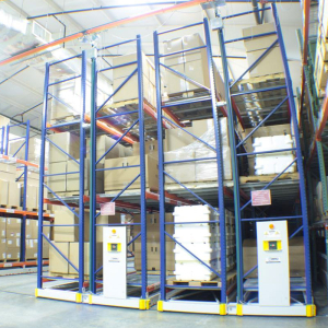 Powered industrial warehouse racking
