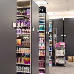 Retail Sample Storage on Shelving and High Density Mobile at Bath and Body Works