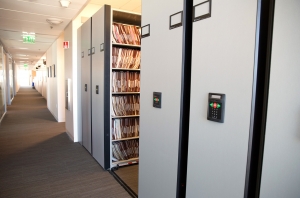 File storage on compact mobile shelving at San Francisco Police Department