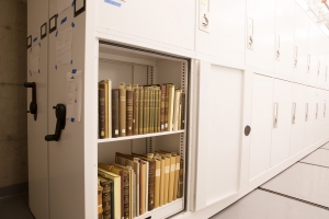 Rare book storage on shelves in cabinet California Academy of Sciences