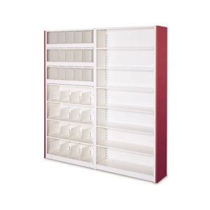 4-post shelving with bin dividers