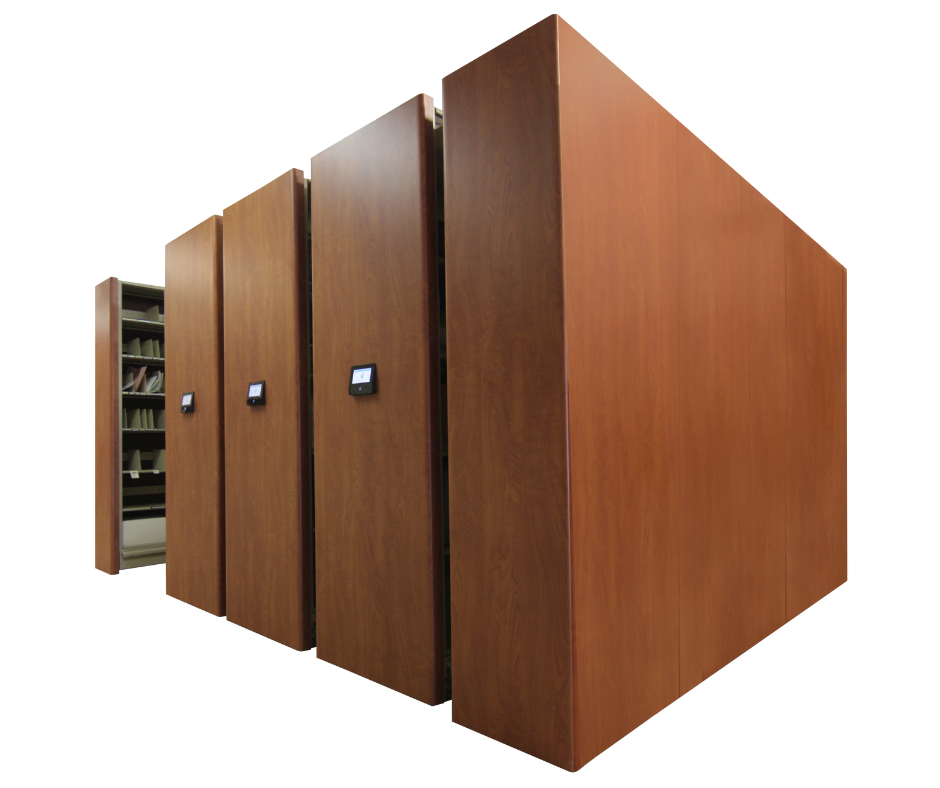 Rolling shelving saves costs with improved efficiency and a smaller footprint.