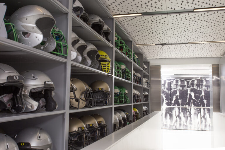 Adjustable shelving units make the most of storage opportunities.