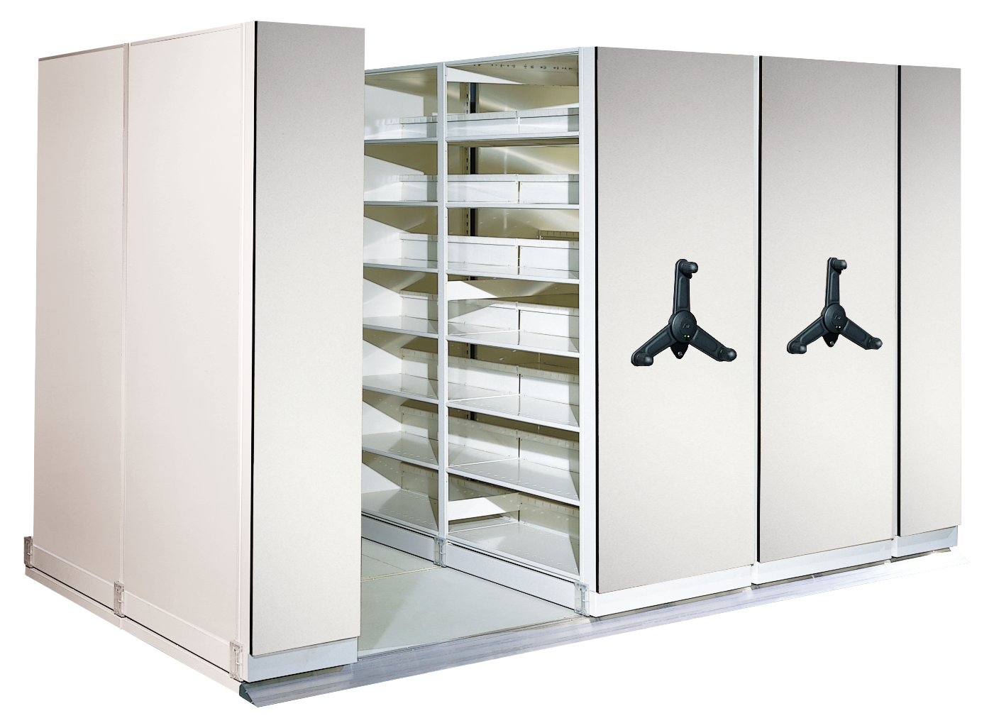 Systems can be customized with different shelving types and accessories in addition to manual, mechanical-assist or powered controls.